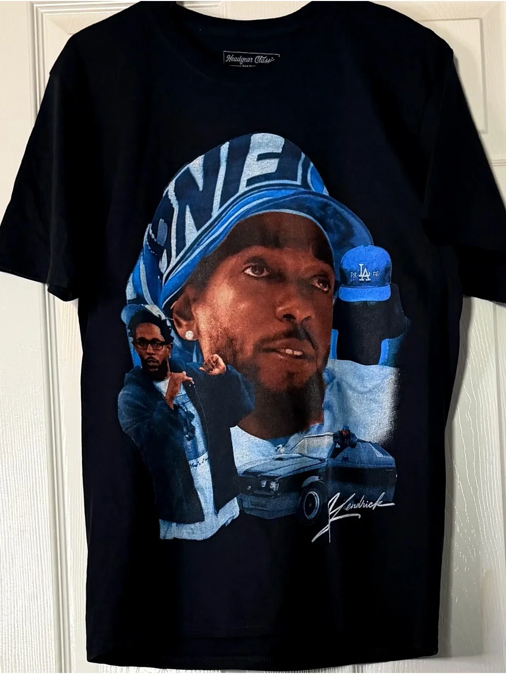 Black Graphic Men’s T-Shirt with Blue Print Kendrick Lamar